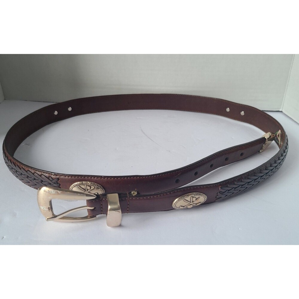 Aquarius Golf Genuine Leather Belt Brown Braided Golf Concho Buckle Size 44 USA